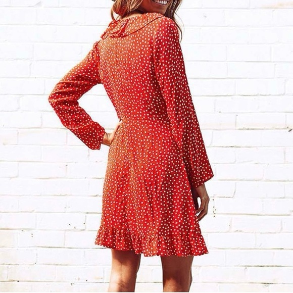Red Wrap Dress w/ star print - Picture 3 of 10